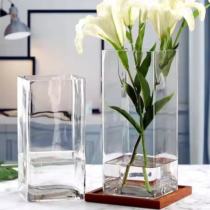 Hand Blown Square Shape Clear Glass Cube Air Plant Terrarium Vase for Home Decoration