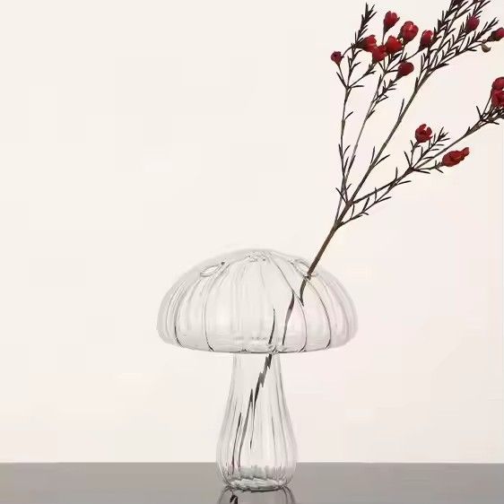 Mushroom shaped glass flower vase table decoration rose white cylinder vase