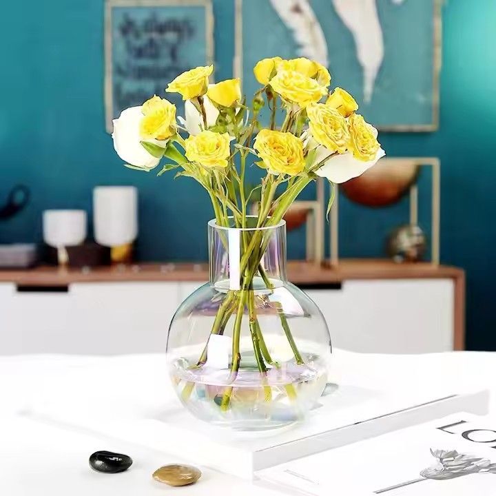 Wholesale Ball Straight Mouth Colorful Glass Vase Living Room Desktop Flower Arrangement Water Vase Decoration Flowers Dried