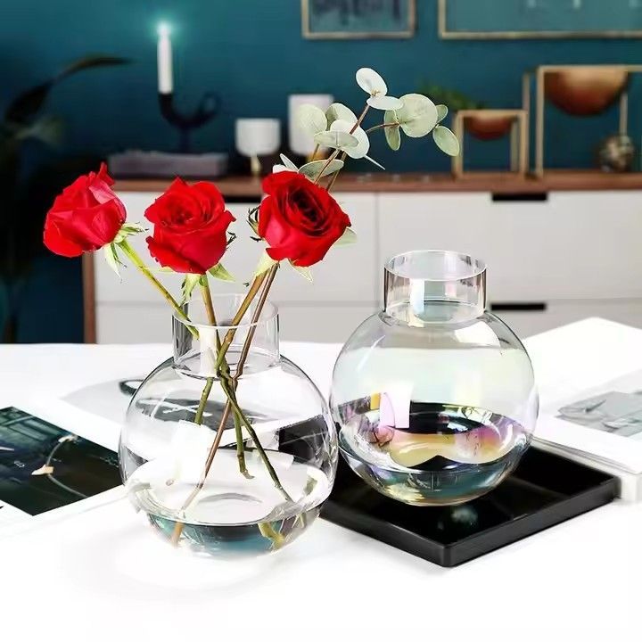 Wholesale Ball Straight Mouth Colorful Glass Vase Living Room Desktop Flower Arrangement Water Vase Decoration Flowers Dried