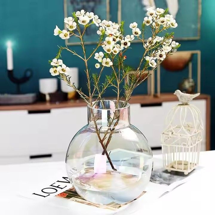 Wholesale Ball Straight Mouth Colorful Glass Vase Living Room Desktop Flower Arrangement Water Vase Decoration Flowers Dried