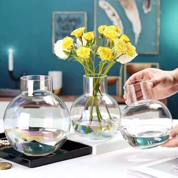 Wholesale Ball Straight Mouth Colorful Glass Vase Living Room Desktop Flower Arrangement Water Vase Decoration Flowers Dried