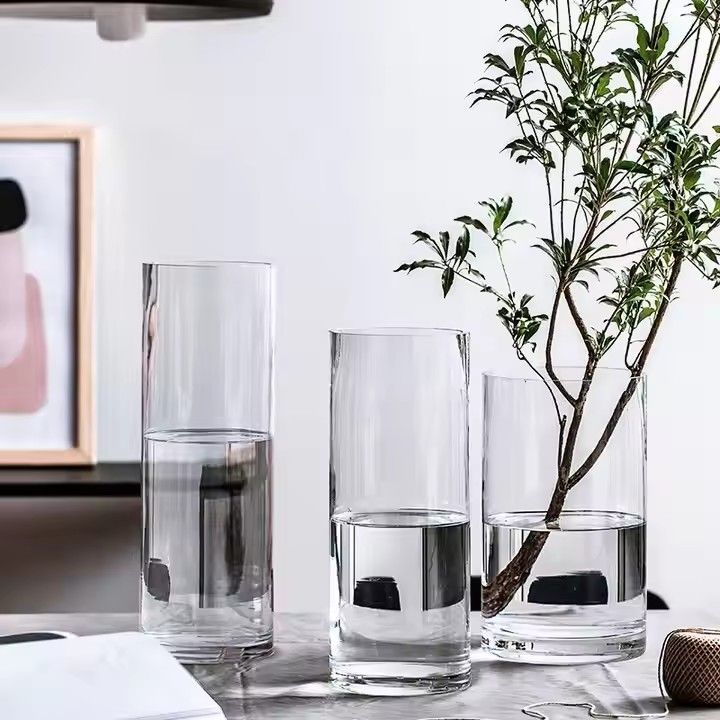 Wholesale Clear Cylinder Glass Vase For Home Decor Tabletop Crystal Glass Vase For Flowers Amazon Top Sell