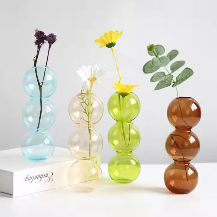 Wholesales Abstract Ball Bubble Interior Decor Modern Nordic Colored Borosilicate Flower Vase Glass Home Decoration Vases