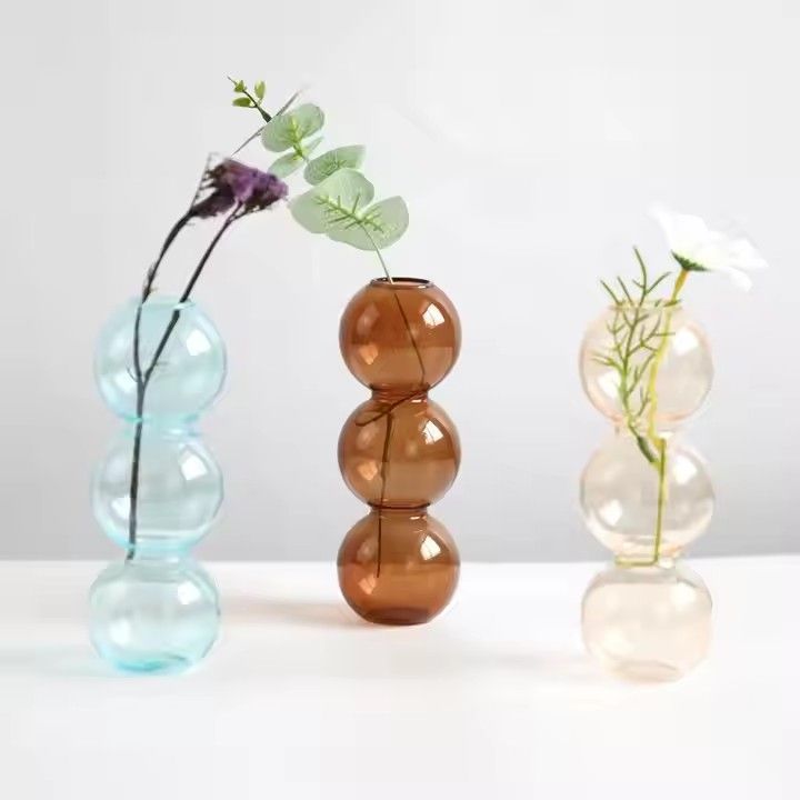 Wholesales Abstract Ball Bubble Interior Decor Modern Nordic Colored Borosilicate Flower Vase Glass Home Decoration Vases