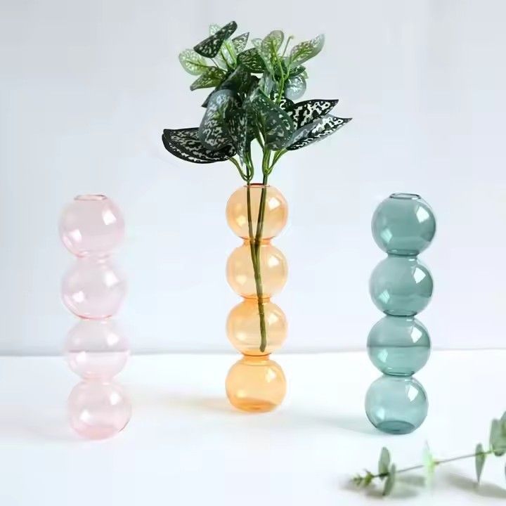 Wholesales Abstract Ball Bubble Interior Decor Modern Nordic Colored Borosilicate Flower Vase Glass Home Decoration Vases