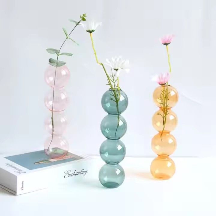 Wholesales Abstract Ball Bubble Interior Decor Modern Nordic Colored Borosilicate Flower Vase Glass Home Decoration Vases