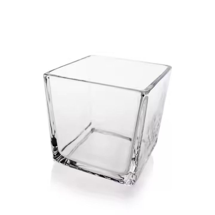 Morden Style Flat Circle Tall Cube Home Decor Clear Tabletop Square Glass Vase