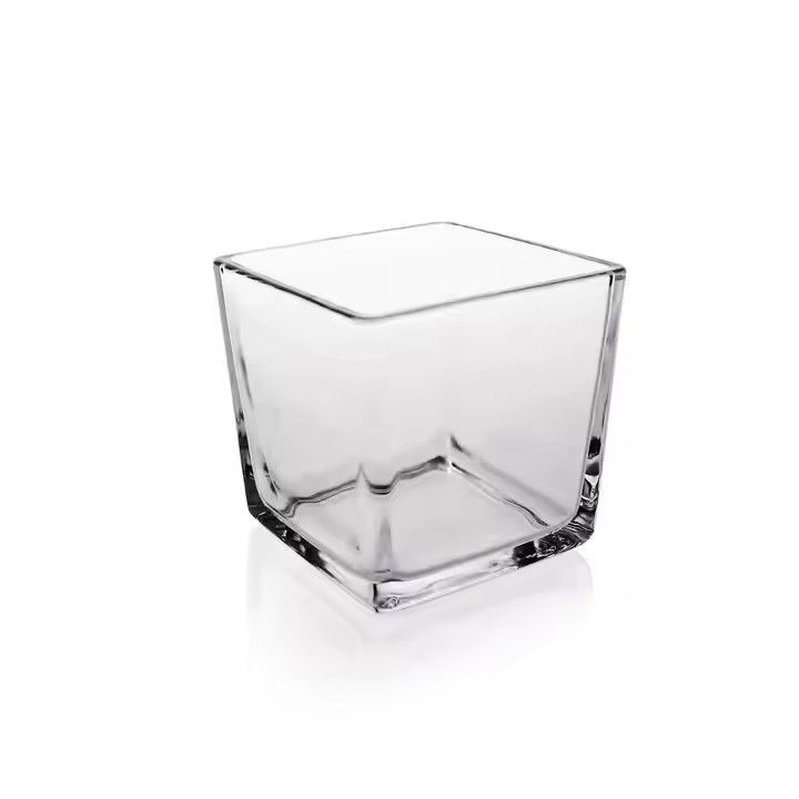 Morden Style Flat Circle Tall Cube Home Decor Clear Tabletop Square Glass Vase