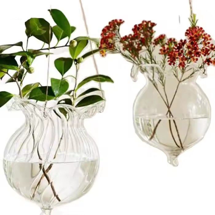 Hanging cheap flower lotus leaf glass vases centerpieces for living room