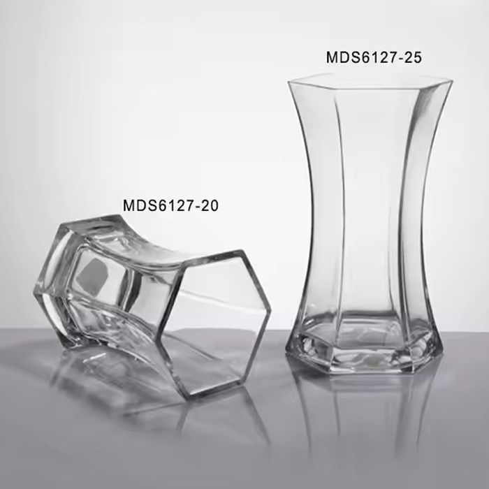 Glass material clear mouth blown hexagonal glass vase for home