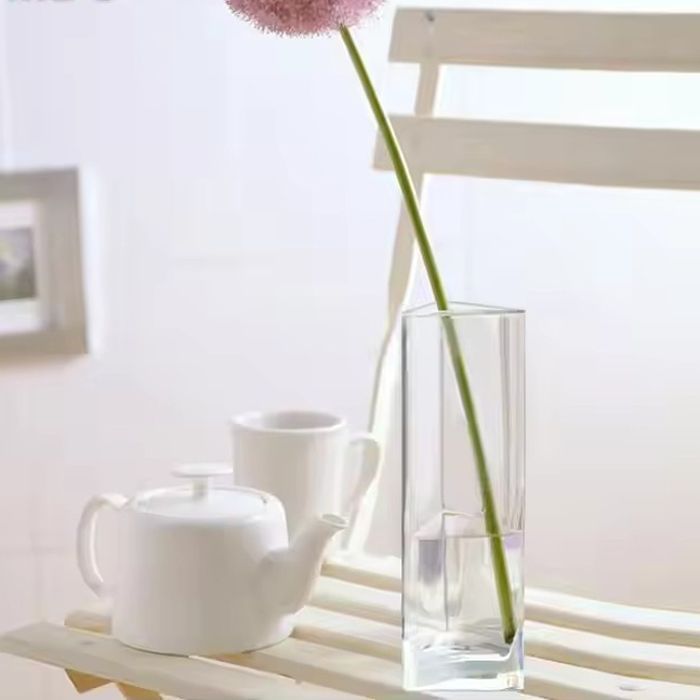 Custom clear wide mouth triangle glass vase supplier