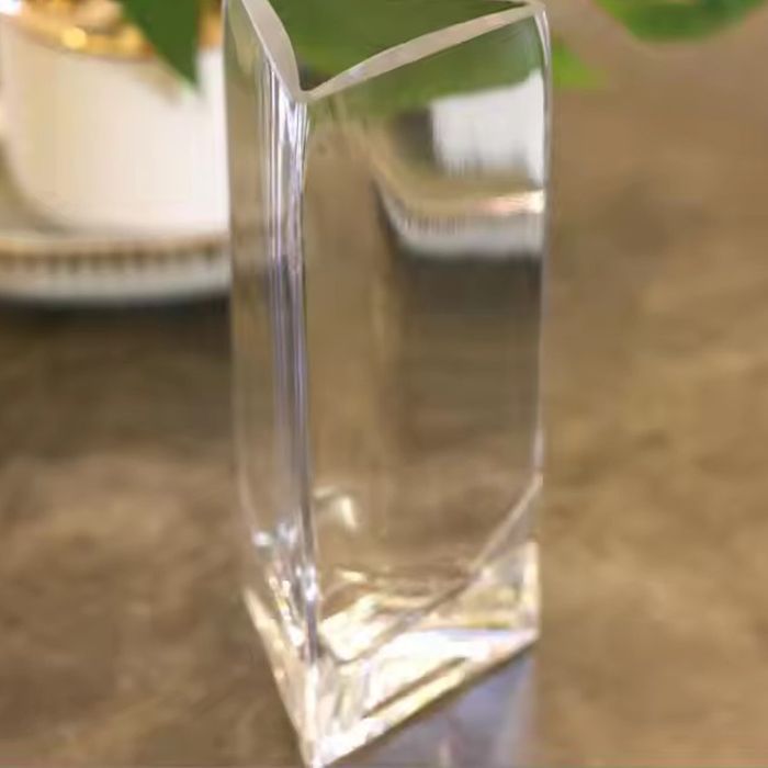 Custom clear wide mouth triangle glass vase supplier