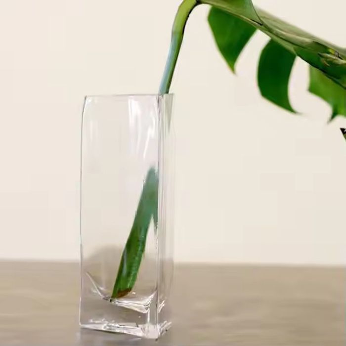 Custom clear wide mouth triangle glass vase supplier