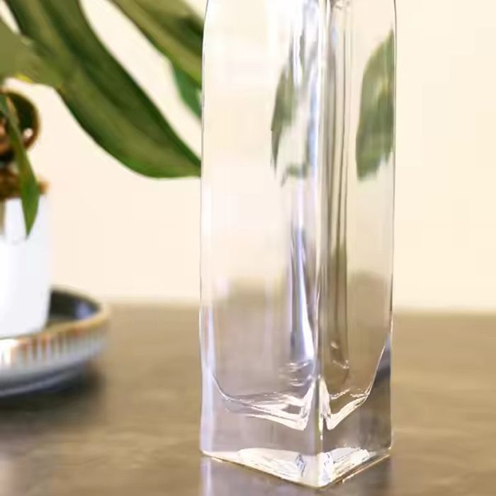 Custom clear wide mouth triangle glass vase supplier