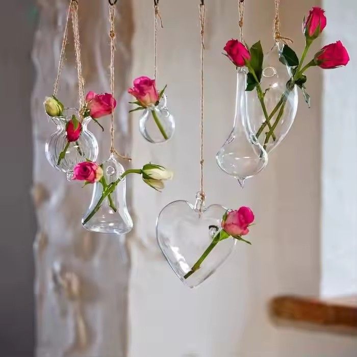 Bird shaped hanging bulk custom made glass vases with flowers