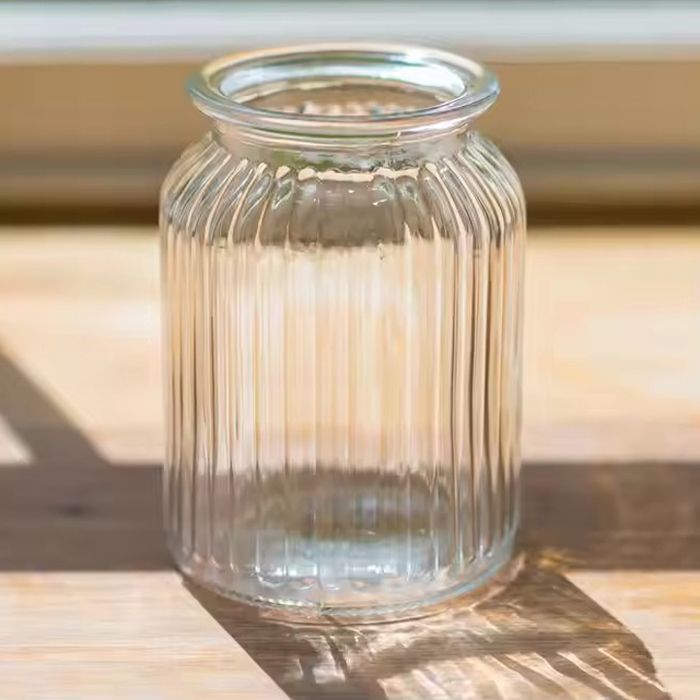 Glass material clear ribbed large jar glass vase for home