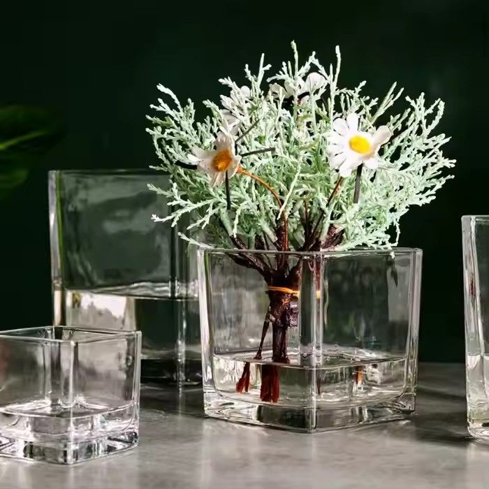 Wholesale 6inch clear cube square glass vase for sale