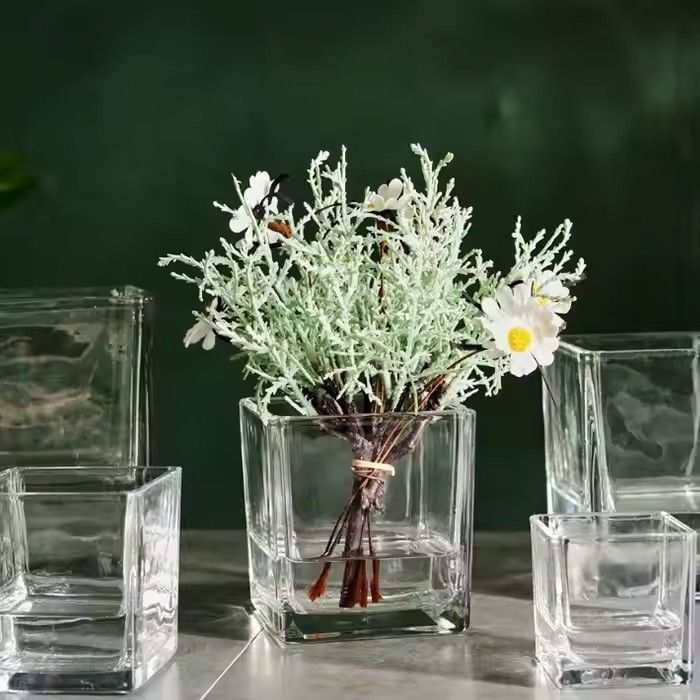 Wholesale 6inch clear cube square glass vase for sale