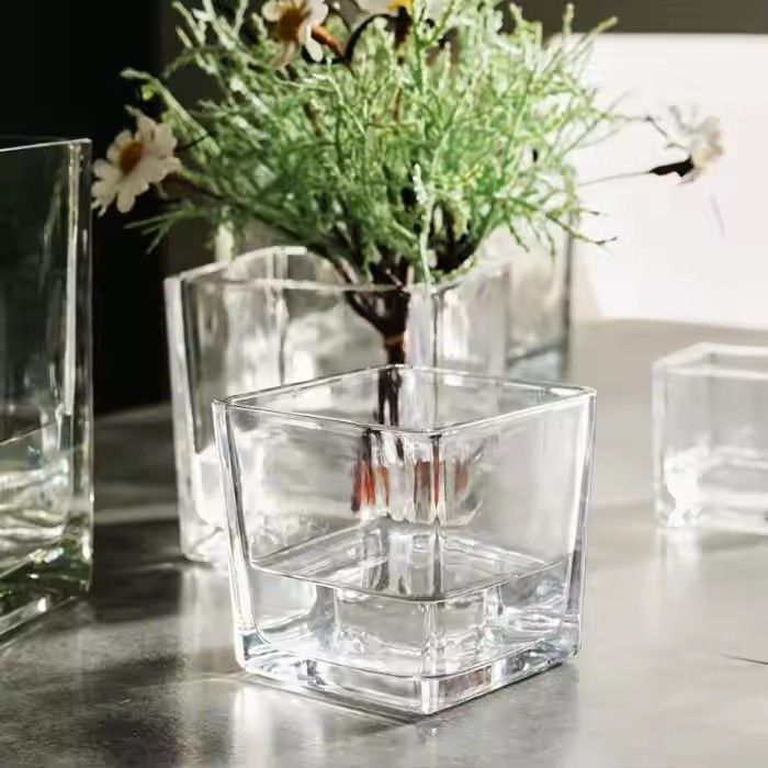 Wholesale 6inch clear cube square glass vase for sale