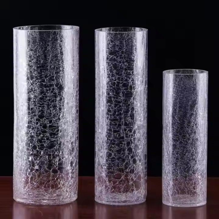 High quality transparent cracked glass vase with lights