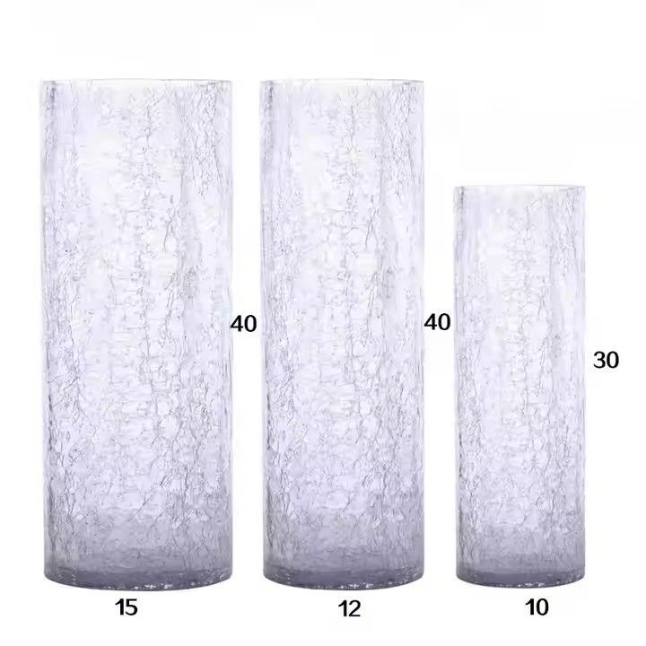 High quality transparent cracked glass vase with lights