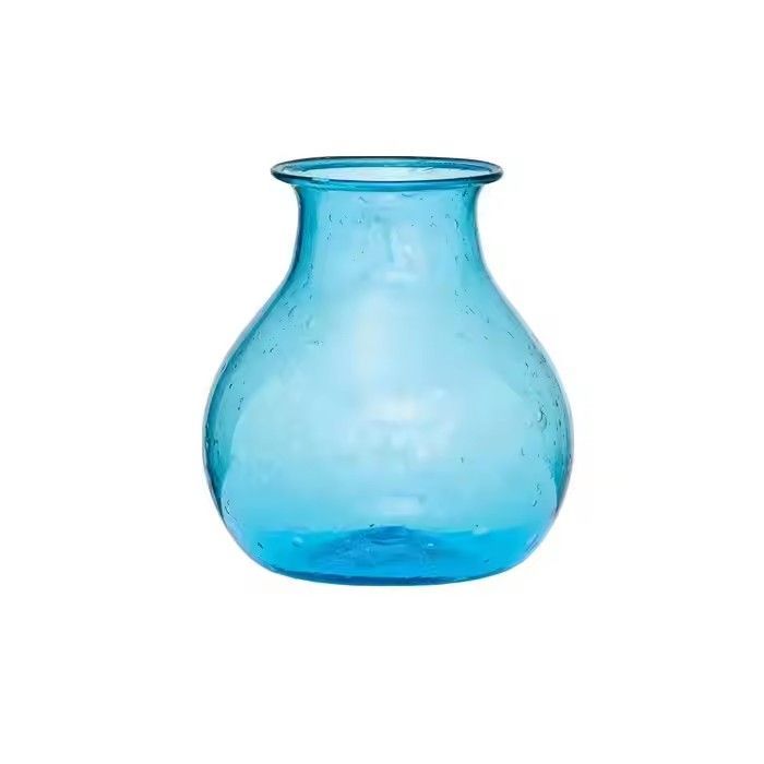 Hand blown recycled turquoise antique blue glass vase