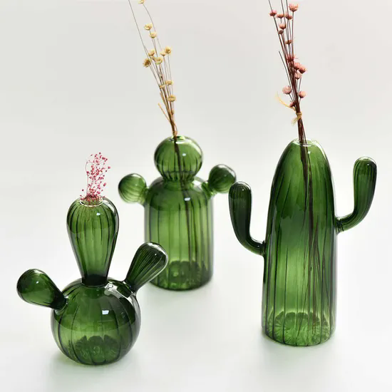 Light Colored Glass Small Vase, Hot Sale Cactus Creative Desktop Village Vase