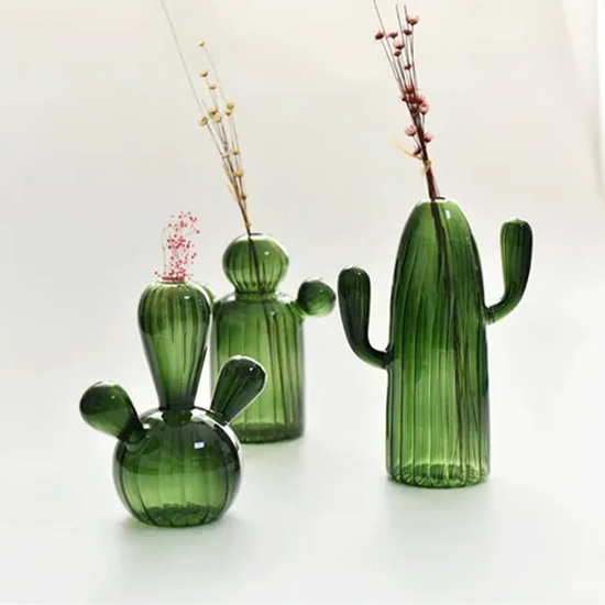 Light Colored Glass Small Vase, Hot Sale Cactus Creative Desktop Village Vase