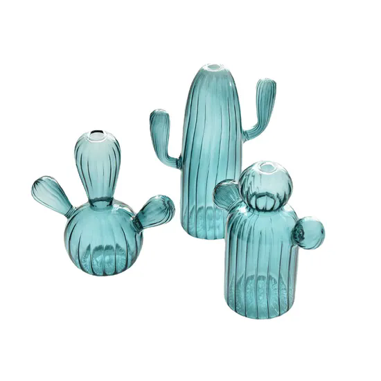 Handmade Cute Cactus Design Glass Vases Lovely Plant Shape Glass Bud Vase for Single Flower for Home Decoration