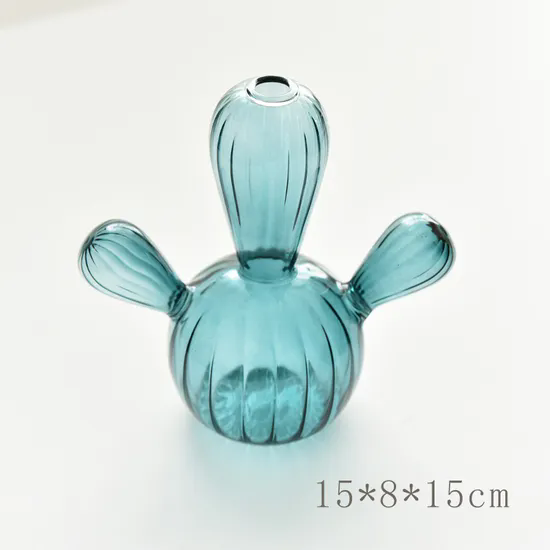 Handmade Cute Cactus Design Glass Vases Lovely Plant Shape Glass Bud Vase for Single Flower for Home Decoration