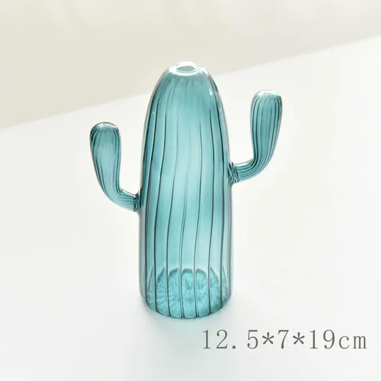 Handmade Cute Cactus Design Glass Vases Lovely Plant Shape Glass Bud Vase for Single Flower for Home Decoration