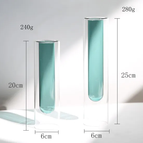 Hand Blown Tabletop Decoration Tall Double Layer Clear Colored Borosilicate Glass Tube Plant Vase for Flower Arrangements