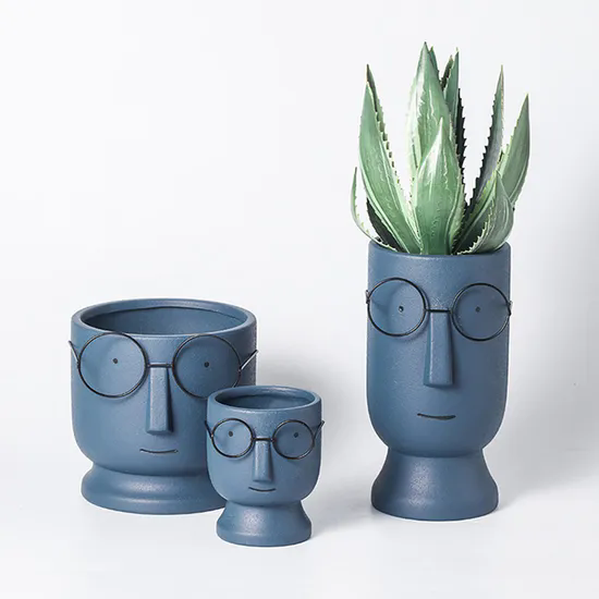 Ceramic Vase Bonsai Succulent Decorated Flower Pot Ceramic Face Eyeglasses Planters Pots