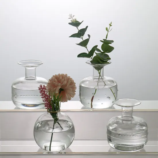 Custom Made Transparent Bottle Shape Glass Vase with Decorative Pattern