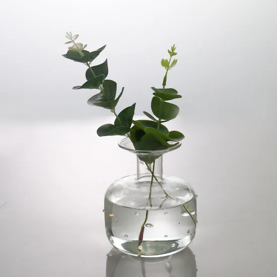 Custom Made Transparent Bottle Shape Glass Vase with Decorative Pattern