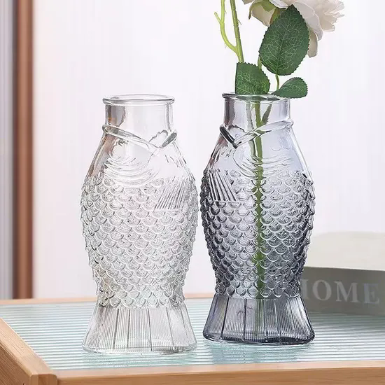 Glass Vase in The Shape of a Fish Vase Clear for Flowers