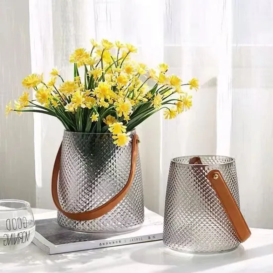 Fashion Design Handbag Flower Elegant Vase Pink Glass Hydroponics Vases for Home Decor Wedding