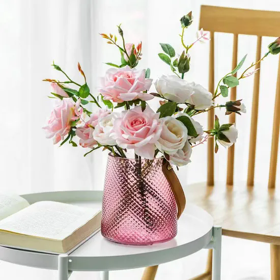 Fashion Design Handbag Flower Elegant Vase Pink Glass Hydroponics Vases for Home Decor Wedding