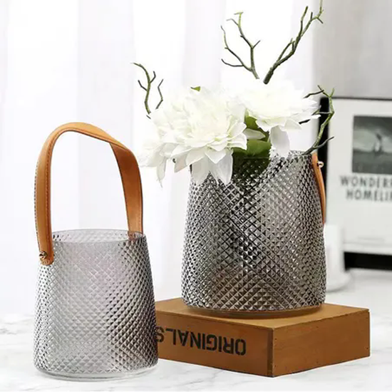 Fashion Design Handbag Flower Elegant Vase Pink Glass Hydroponics Vases for Home Decor Wedding