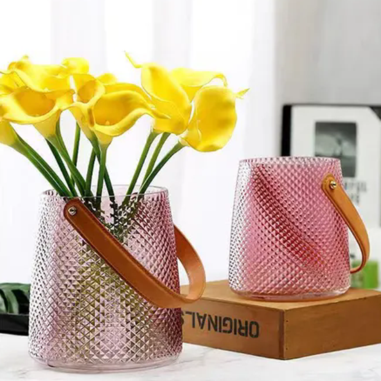 Fashion Design Handbag Flower Elegant Vase Pink Glass Hydroponics Vases for Home Decor Wedding