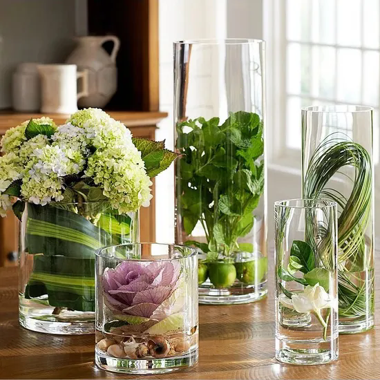 Transparent Flat Straight Cylinder Vase Living Room Flower Arrangement Decoration Large Floor Rich Bamboo Flower Vase