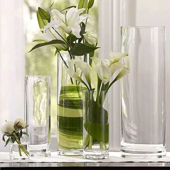 Transparent Flat Straight Cylinder Vase Living Room Flower Arrangement Decoration Large Floor Rich Bamboo Flower Vase