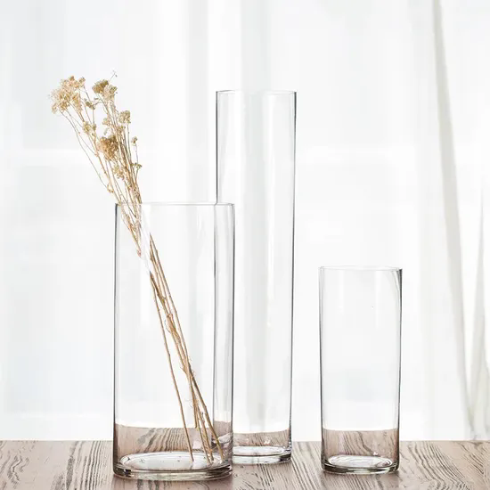 Transparent Flat Straight Cylinder Vase Living Room Flower Arrangement Decoration Large Floor Rich Bamboo Flower Vase