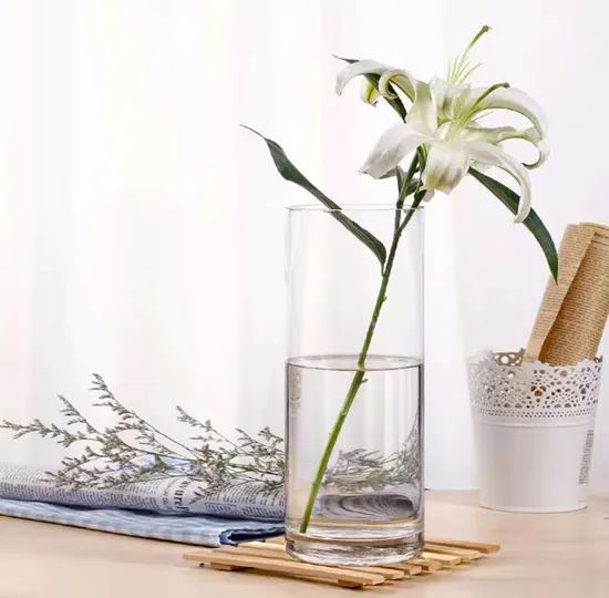 Transparent Flat Straight Cylinder Vase Living Room Flower Arrangement Decoration Large Floor Rich Bamboo Flower Vase