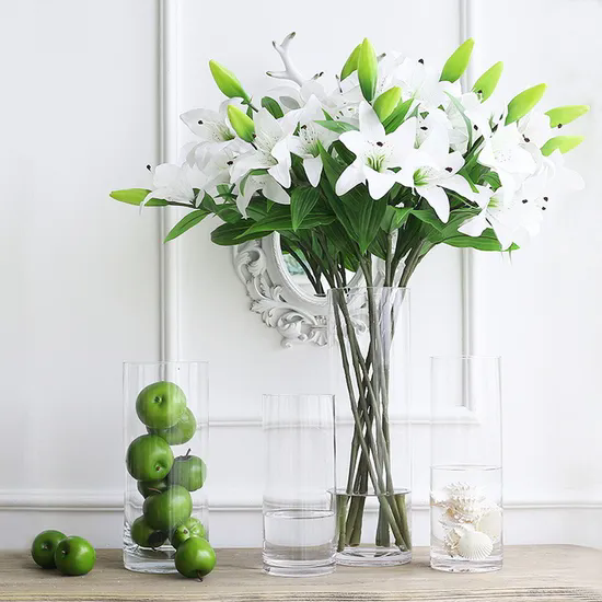 Transparent Flat Straight Cylinder Vase Living Room Flower Arrangement Decoration Large Floor Rich Bamboo Flower Vase