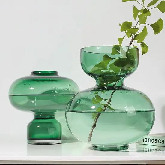 Vase Handblown Solid Color Glass Flower Arrangement Modern Optic Gourd Shape Vase Table Decor Centerpieces Accent Vases