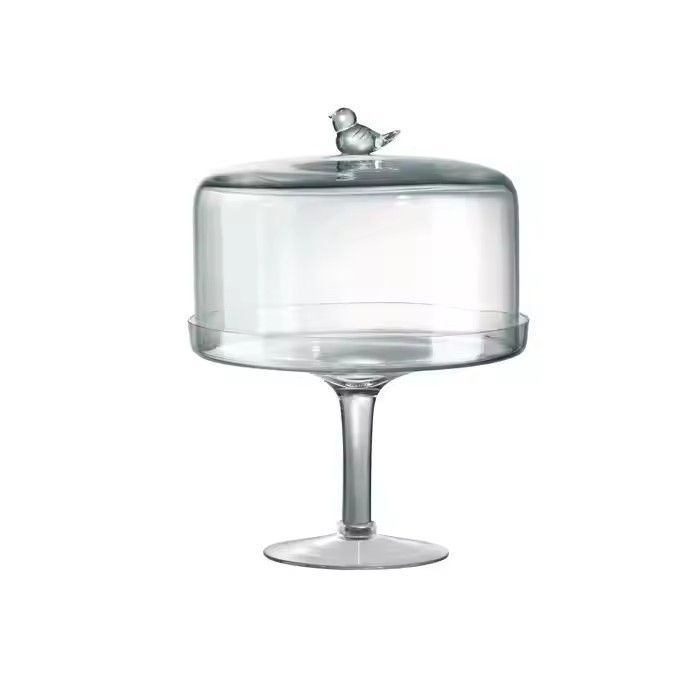 Pedestal Songbird Rotating Crystal Glass Cake Stand With Dome