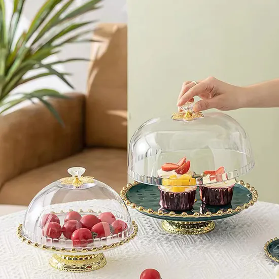 Simple European Ceramic Glass High Foot Cake Tray Wedding Birthday Afternoon Tea Fruit Dessert Tray