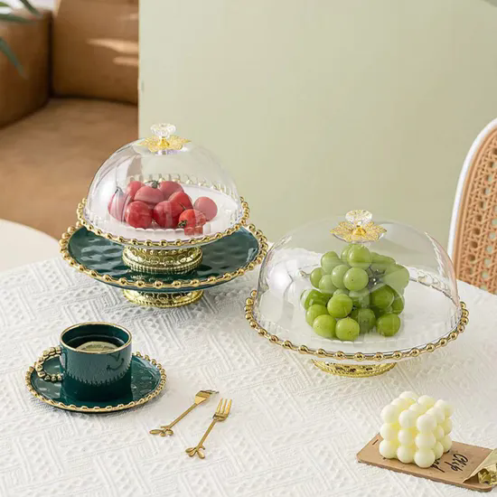 Simple European Ceramic Glass High Foot Cake Tray Wedding Birthday Afternoon Tea Fruit Dessert Tray